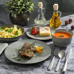 סט צלחות אפור MATISSE עם חישוקים כהים וזיגוג יפה 16 חלקים (4 סועדים)